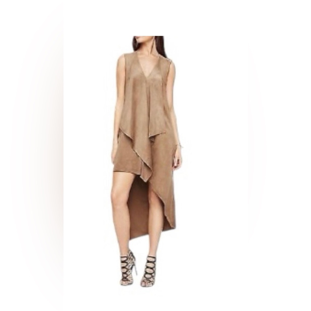 BCBGMAXAZRIA Tan Tara Faux Suede Sleeveless Dress Size Large